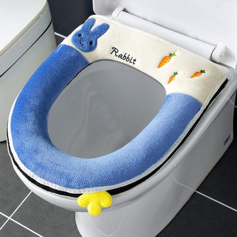 Toilet Seat Four Seasons Universal Household Waterproof Winter Cute Zipper Toilet Seat with Handle