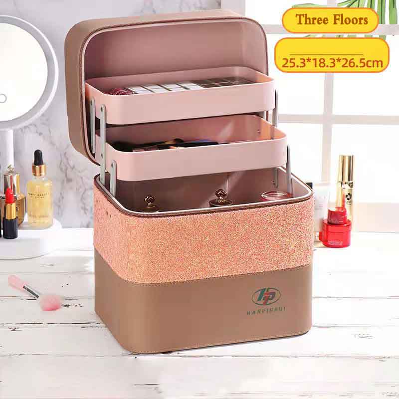 Cosmetic Bag Large-capacity Three-layer Color Matching Multi-functional Portable Cosmetic Storage Box