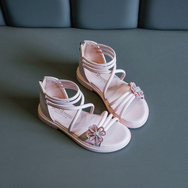 Summer Girls' Shoes Children's Fashion Leather Sandals  Children's Soft-soled Bow Princess Shoes  Student Beach Shoes