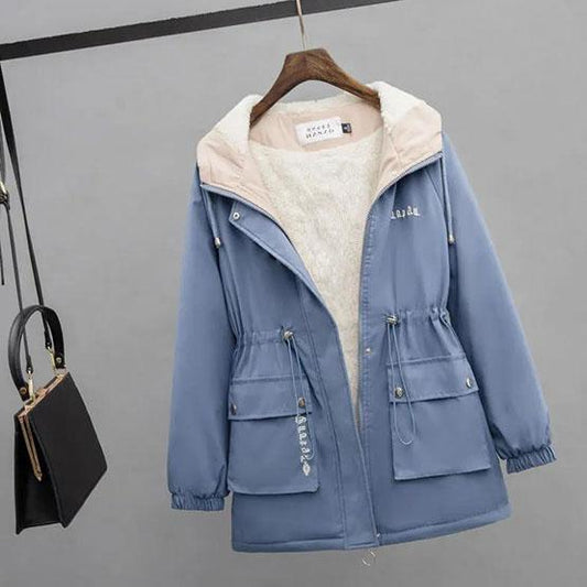 Women's Winter Casual Warm Cotton Jackets Large Size Solid Color Loose Thickened Hooded Cotton Coats