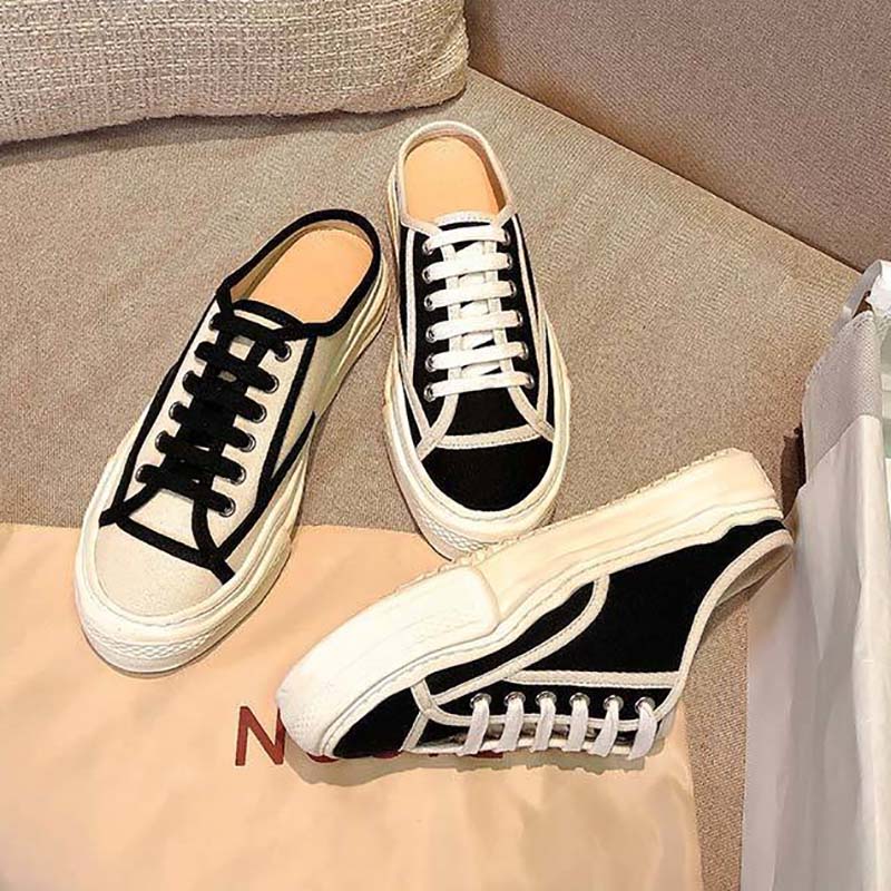 Half Slippers Women's Outer Wear Shoes Summer Casual Lazy One-foot Flat Shoes Canvas Shoes