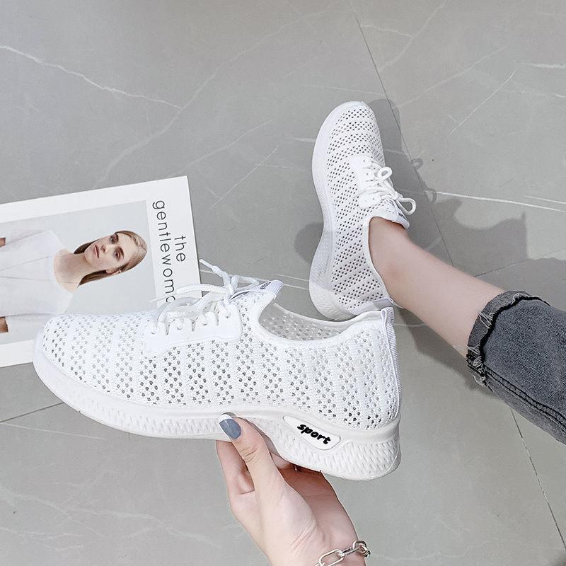 2021 Spring Summer Sports Shoes Women's Breathable Hollow Mesh Shoes Versatile Casual Shoes Lightweight Soft Sole