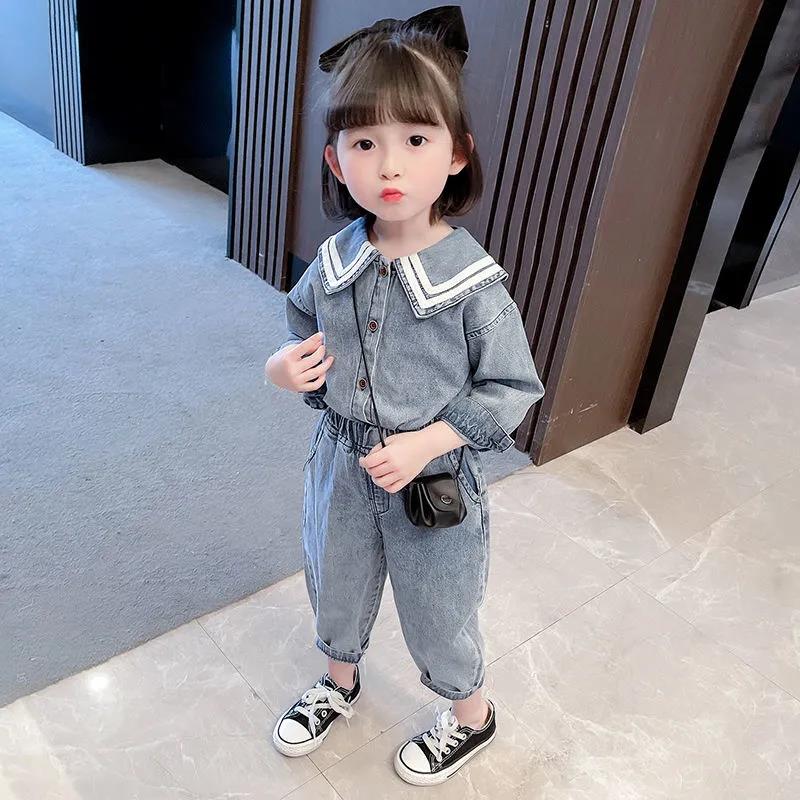 Girls Denim Suit Spring Girl Baby Western Style Children's Children's Clothing Tide Autumn Two-piece Sets