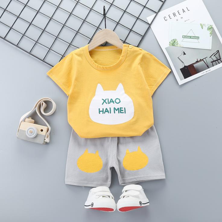 Children's Short Sleeve Suit Korean Style Boys and Girls Set Printing T-shirt + Shorts Two Piece Set