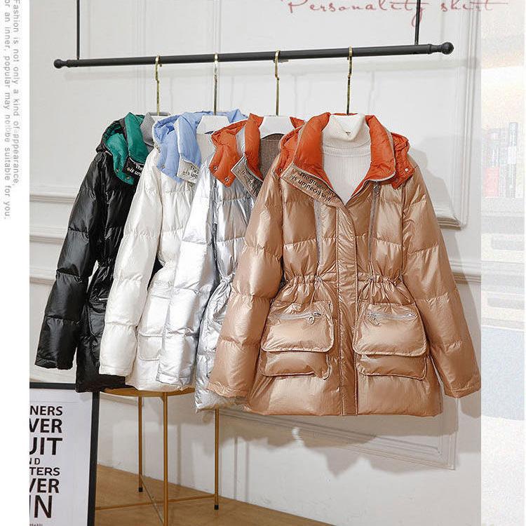 Winter New Down Jacket Women's Mid-length Korean Style Slim Shiny Thick Coat Down Jacket