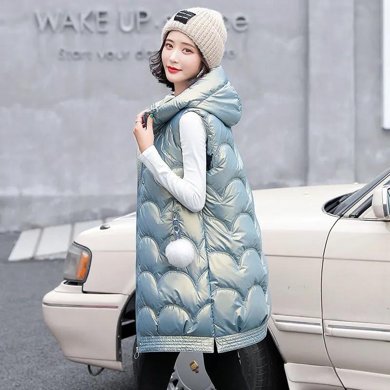 Disposable Bright Face Down Cotton Vest Women Thick Autumn and Winter Loose Coat Waistcoat Women Mid-length