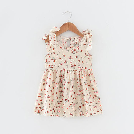 Summer Toddler Baby Kids Girls Sleeveless Ribbons Bow Floral Dress Princess Dresses Girls Clothing Kids Casual Dresses