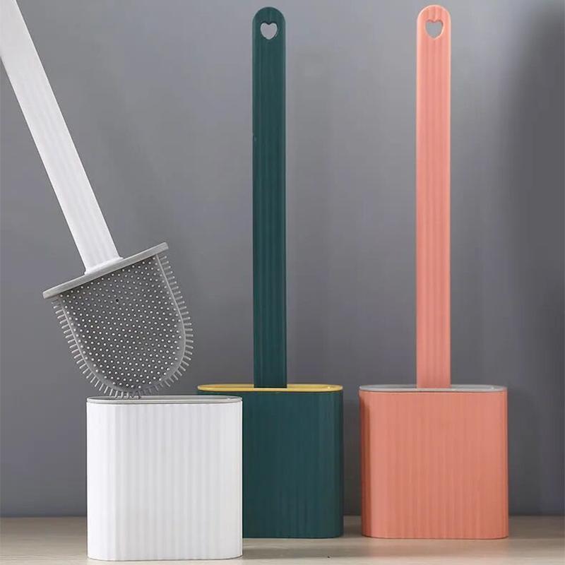 Toilet Brush Set No Dead Ends Wall-mounted Household Free Punch Wall-mounted Racks Creative Silicone Toilet Brush