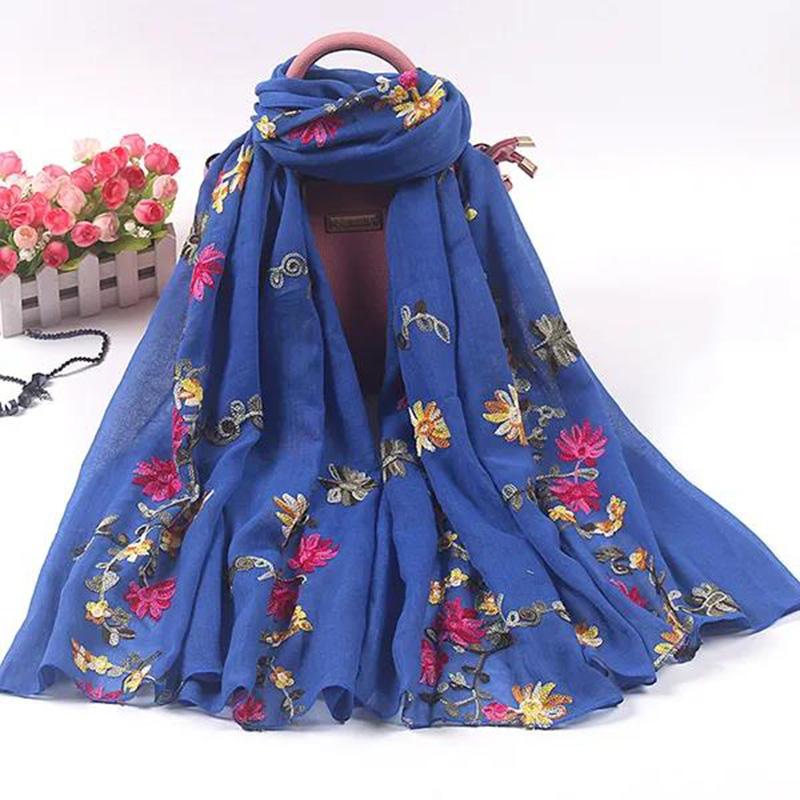 Women's Embroidered Scarf Korean Style Acrylic Embroidered Scarf Chiffon Long All-match Gauze Scarf Four Seasons Silk Scarf Shawl