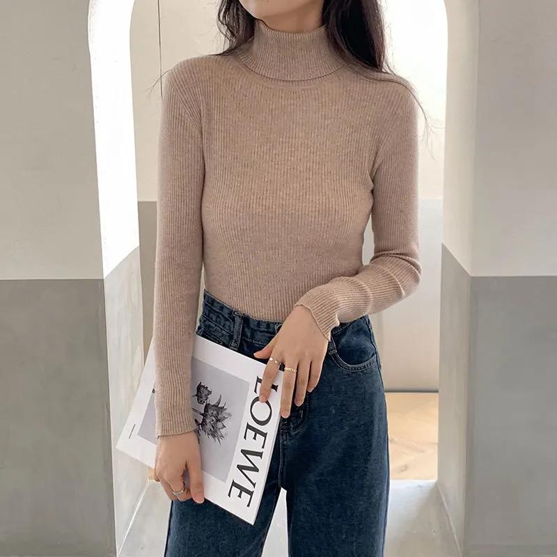 Turtleneck Sweater Women Autumn Winter New Slim Long Sleeve High Neck Pullover Knitted Sweaters White Jumper Basic Tops Casual Clothes Women