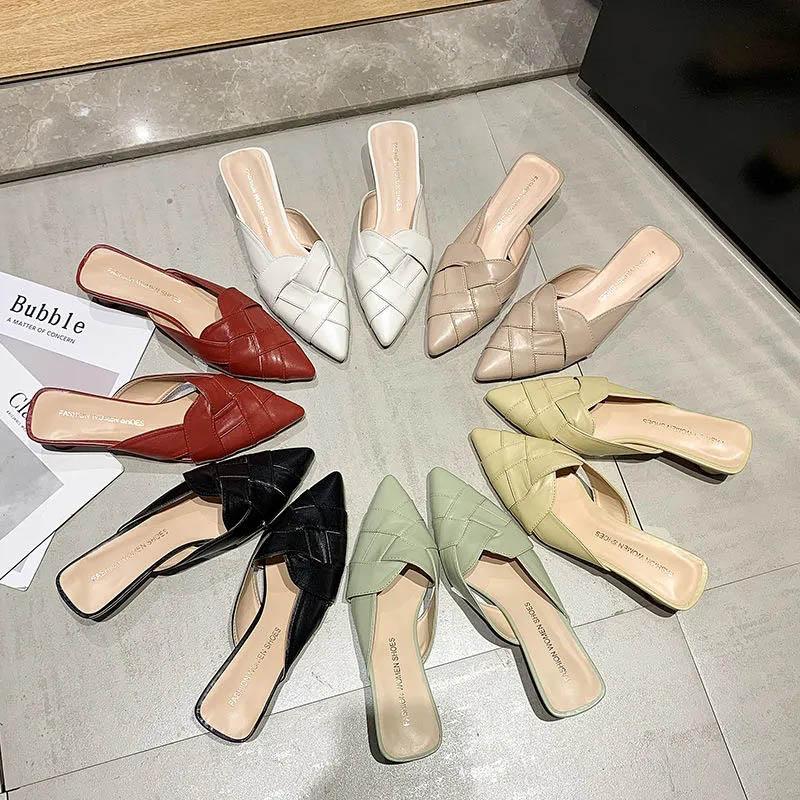 Low-heeled Baotou Half-slippers Women's Summer All-match Lazy Fashion Outer Wear Thick-heeled Pointed-toe Sandals and Slippers