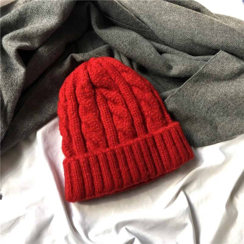 Winter Woolen Hat Korean Fashion Wild Ultra-thick Knitted Hat Plus Velvet Soft Hat for Women