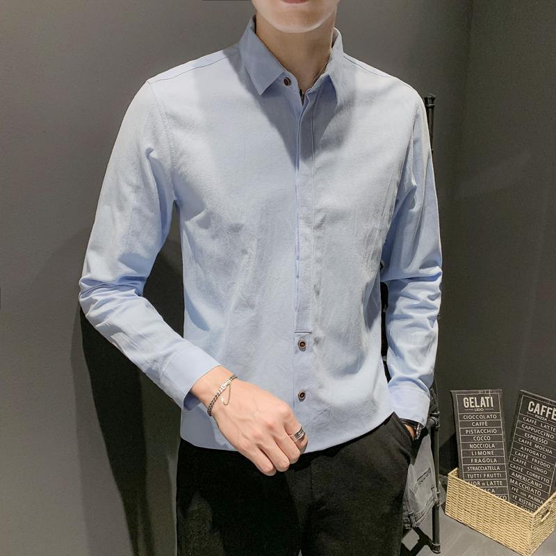 Long-sleeved Shirt Men's Trendy Slim Tops, Pure Cotton Casual Spring and Autumn Shirts, Bottoming Shirts, Young Men's Clothing