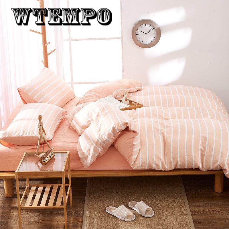 4pcs Plaid Bedding Set Summer Bed Linens Set  Simple Style Duvet Cover  Pastoral Bed Set Adult Bedding Bedclothes Skin-friendly Pillowcases