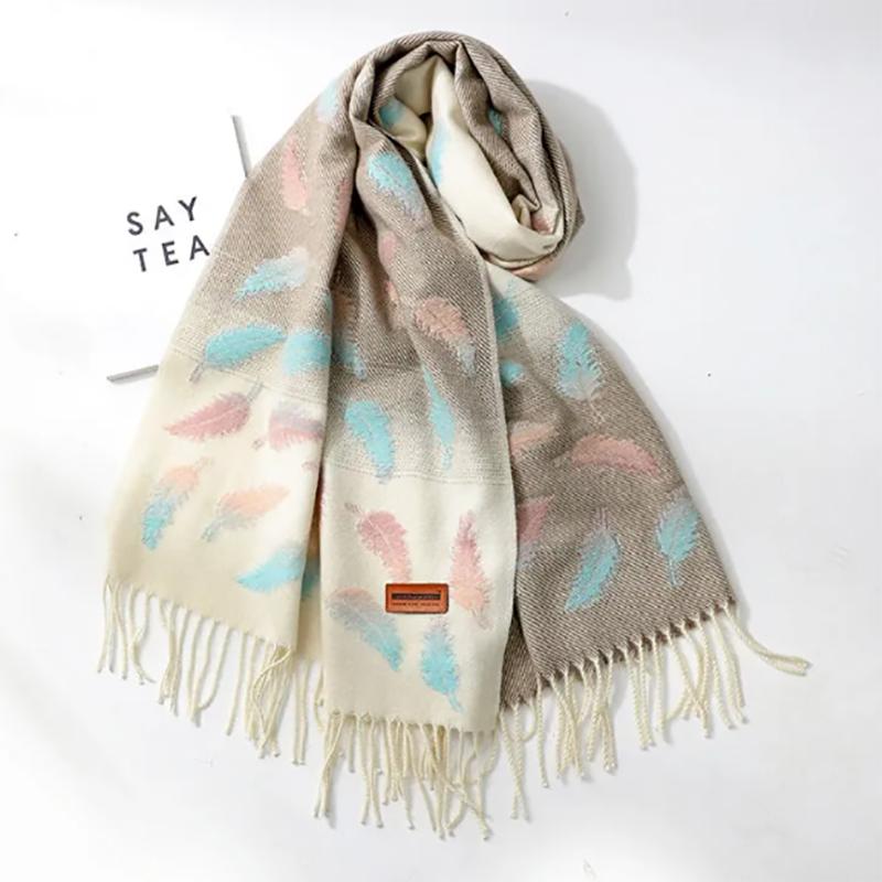 Scarf Female Winter Japanese Trend Imitation Cashmere Gradient Leaf Wild Dual-use Shawl Long Scarf