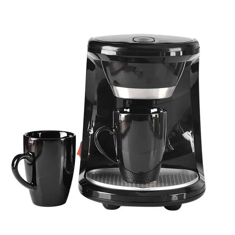 American Drip Coffee Machine Kitchen Appliances Dripping Coffee Maker Automatic Brew Tea Powder Milk Ceramic Double Cup