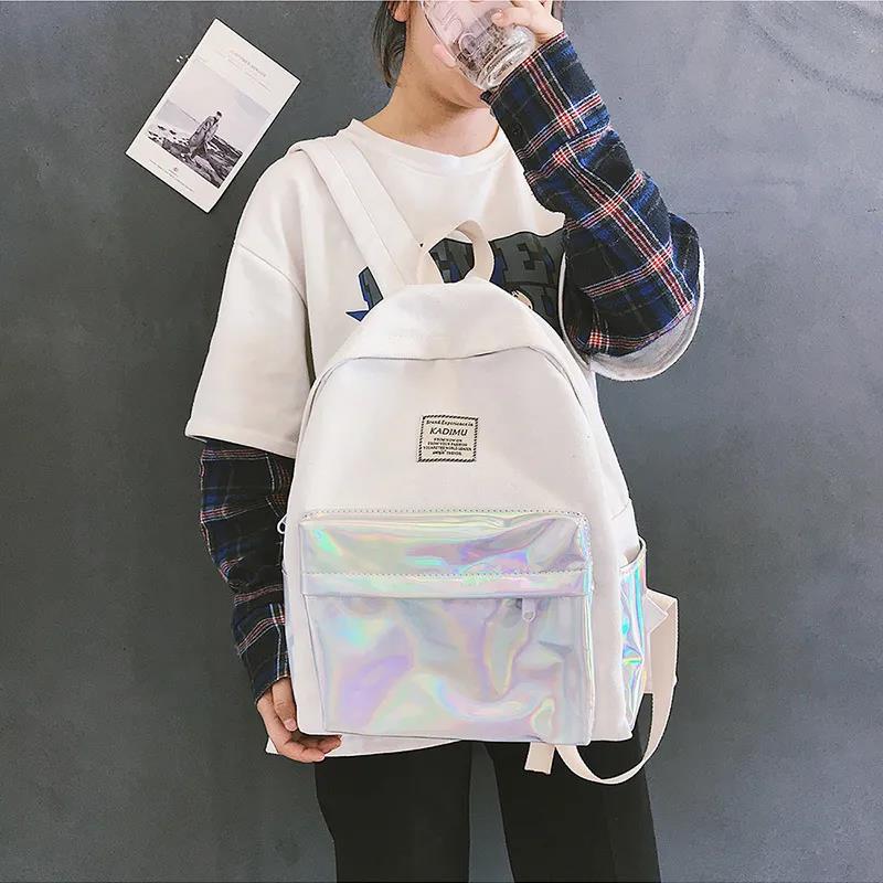 Luminous Canvas Stitching Casual Women's Multi-layer Canvas Backpack Travel Shopping Student Schoolbag High-capacity