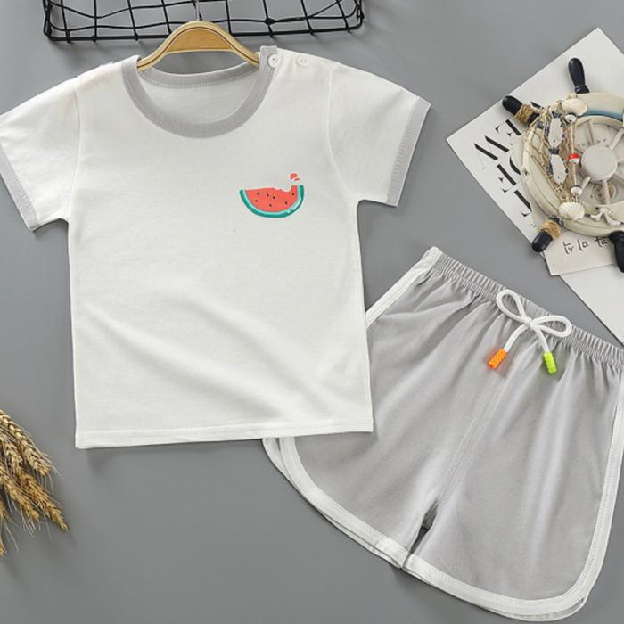 Children's Short Sleeve Suit Korean Style Printing Boys and Girls' T-shirt and Shorts Two Piece Set