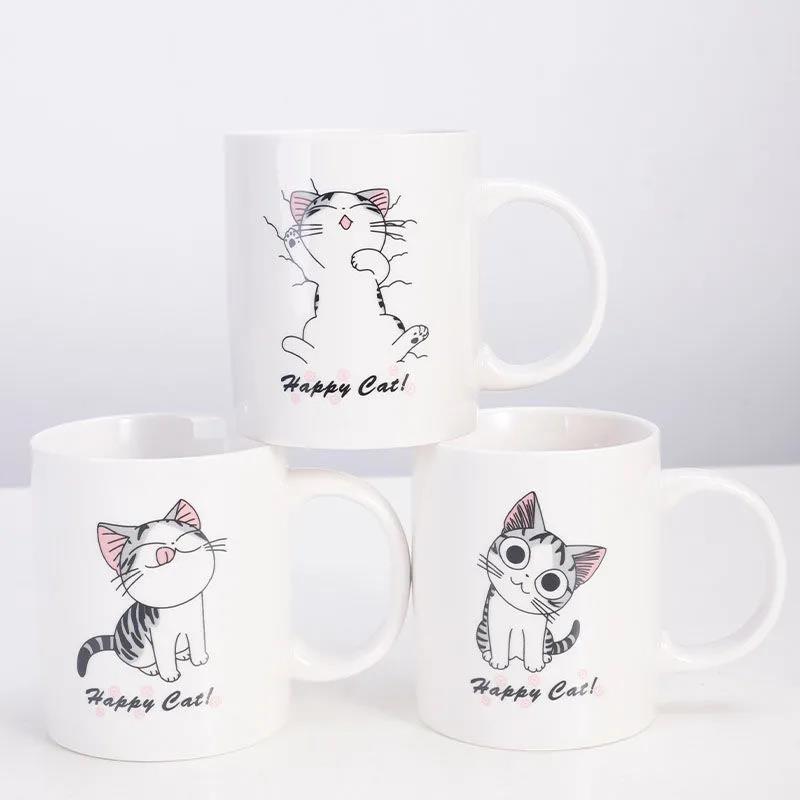 Cheese Cat Cup Male and Female Students Korean Cute Drinking Cup Ceramic Mug with Lid with Spoon Cartoon Private House Cat