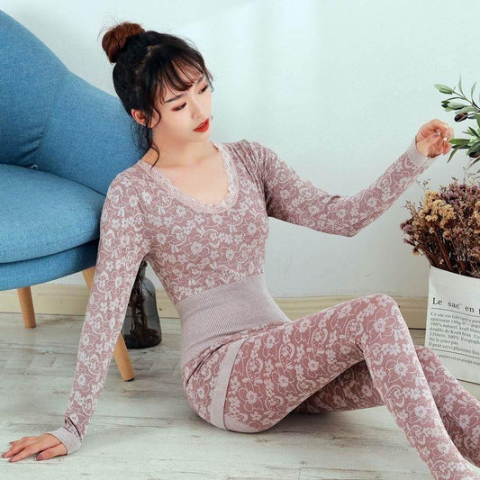 Women's Autumn Clothes Long-sleeved Bottoming Shirt, Cotton Thermal Underwear Plus Size Cotton Sweater Suit