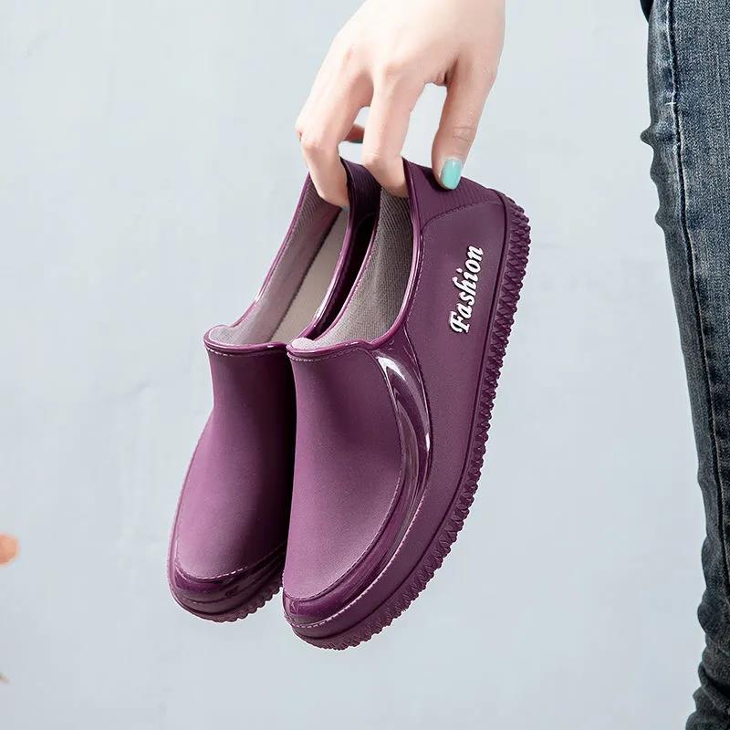 Shallow Mouth Rain Boots Women's Outer Wear Waterproof Non-slip Low-top Short Water Shoes Women's Kitchen Work Wear-resistant Rubber Shoes