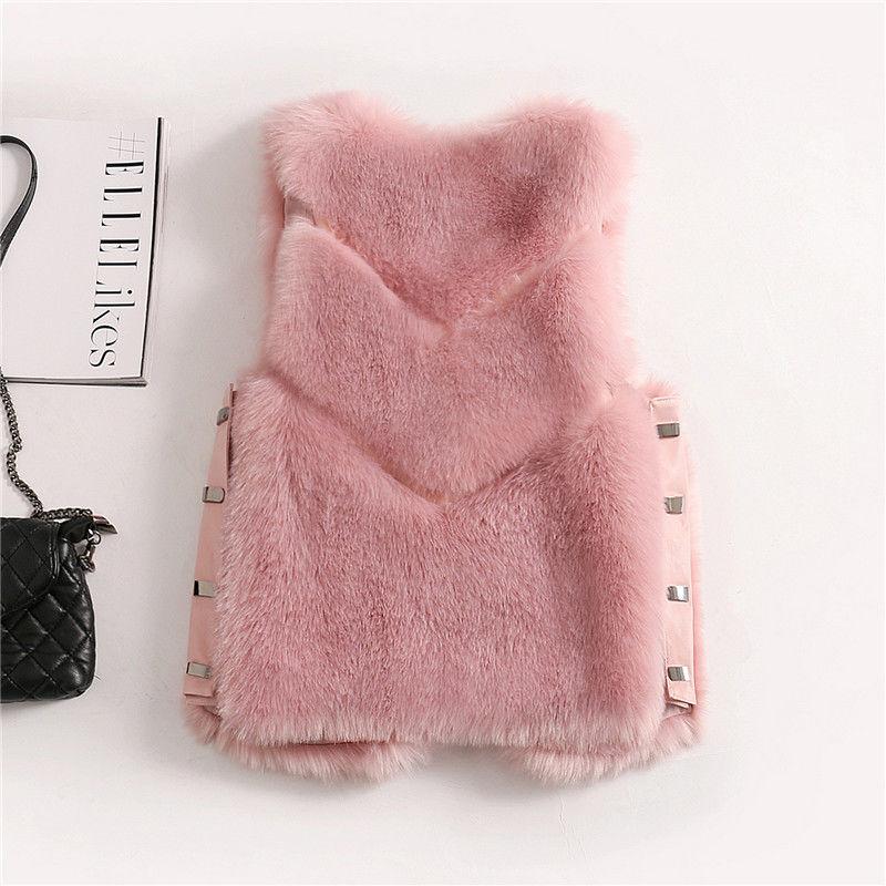 Autumn Winter Warm All-match Fur Vest Women's Leather Jacket Fashionable All-match Imitation Faux Fox Fur Waistcoat Stitching  Vest Short Jacket Slim