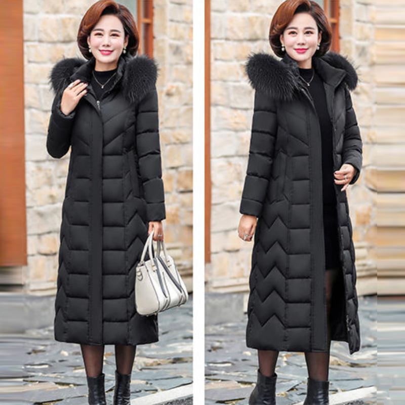 Women's Mid-length Down Jacket Winter Korean Loose Cotton Clothes Casual Hooded Padded Jacket Quilted Jacket