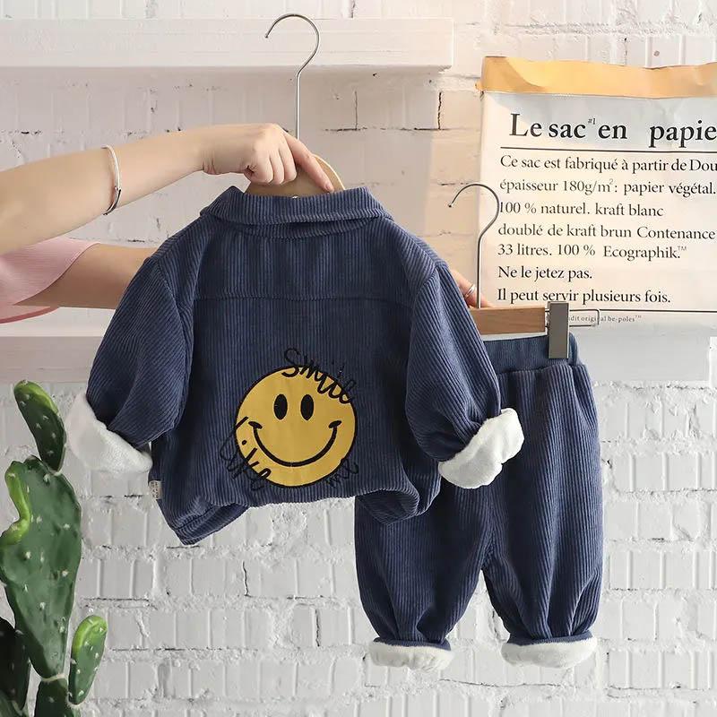 Spring and autumn thick suits cold and windproof cute self-cultivation all-match two-piece baby children's clothing Western embroidery two-piece set