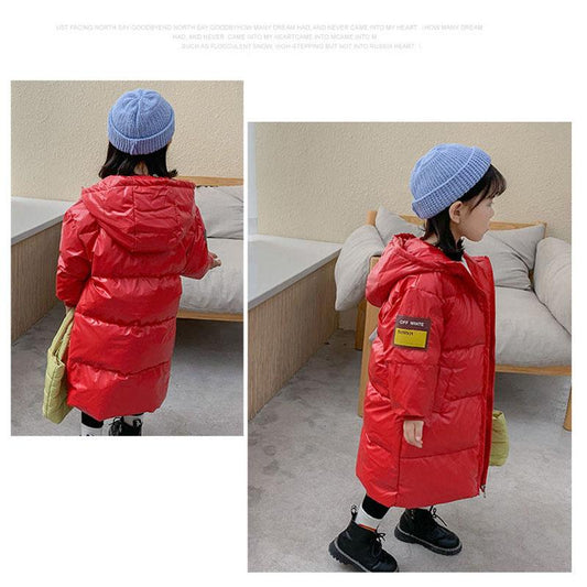 White Duck Down Children's Down Jacket Girls Mid-length Disposable Winter Padded Jacket