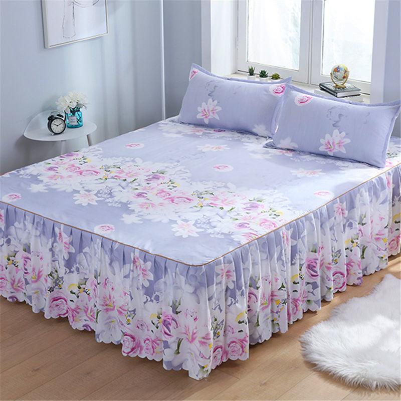 Bed Skirt and Pillowcase Three-piece Bedspread Mattress Protector Sheet Bed Cover Non-slip Bed Sheet