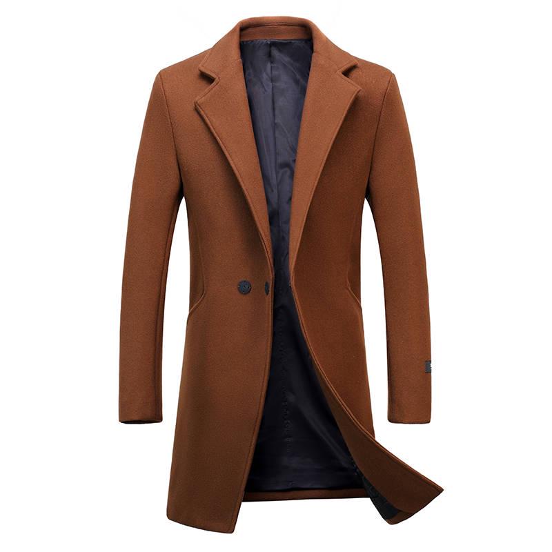 Men's Wool Coat Winter Warm Long Trench Jacket Male Single Breasted Business Casual Overcoat Parka