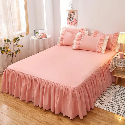 Korean Style Bed Skirt One-piece Princess Style Bedspread Bed Cover Protective Cover Non-slip Bed Cover Solid Color Bed Sheet One-piece