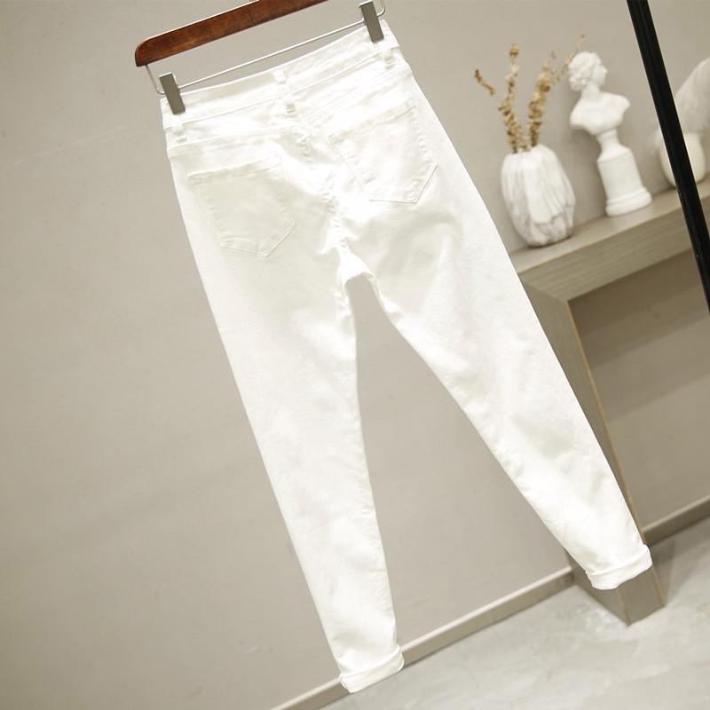 WTEMPO Hip Hop Street Style White Jeans Female Spring, Autumn and Summer Tight Printing Slim High Waist Denim Pants