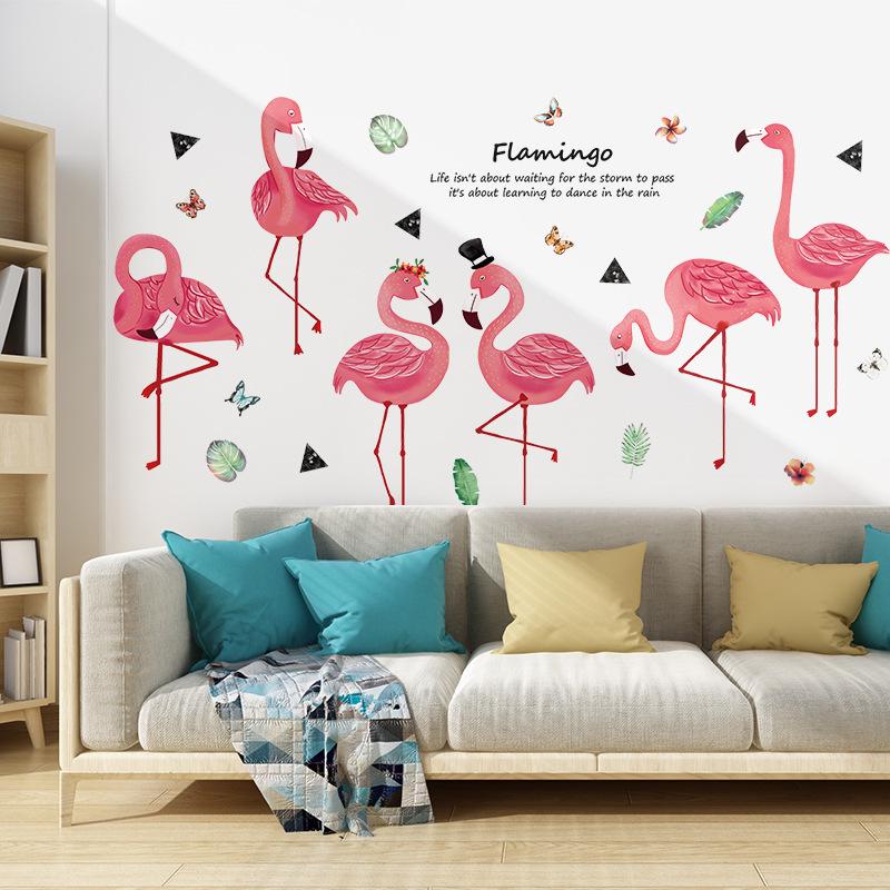 Hand-painted flamingo wall stickers PVC removable transparent decorative stickers