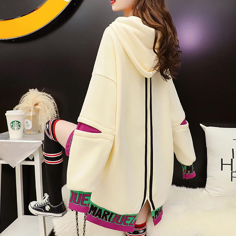 Middle Long Female Hooded Sweater Plus Velvet Thick Korean Coat Loose Wild Fashion Street Top