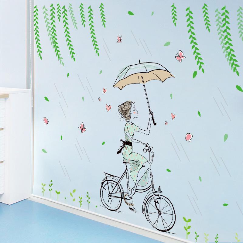 Rain girl cartoon wall sticker decoration removable stickers