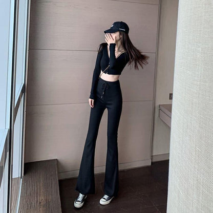 Bell Trousers Spring and Autumn Korean Women's High-waist Drape Drawstring Casual Pants Slimming Pants