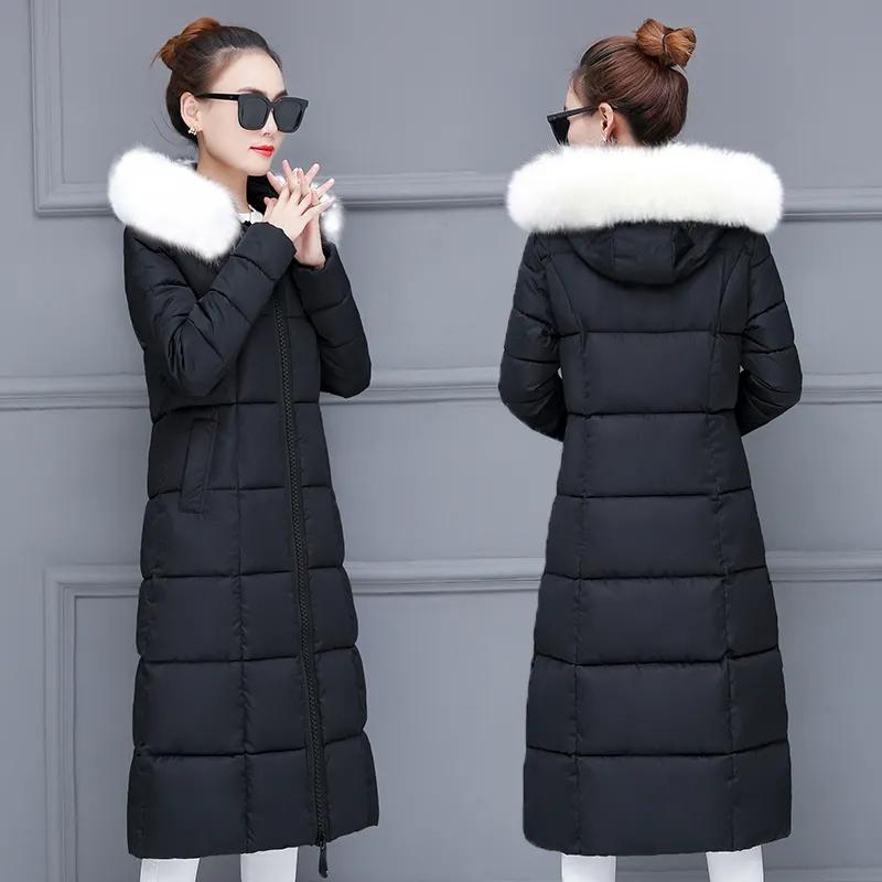 Winter Down Coat Women Fur Collar Warm Padded Jacket Long Black Fashion Plus Size Hooded Windbreaker Outerweaer Lady Thick Jacket and Coat