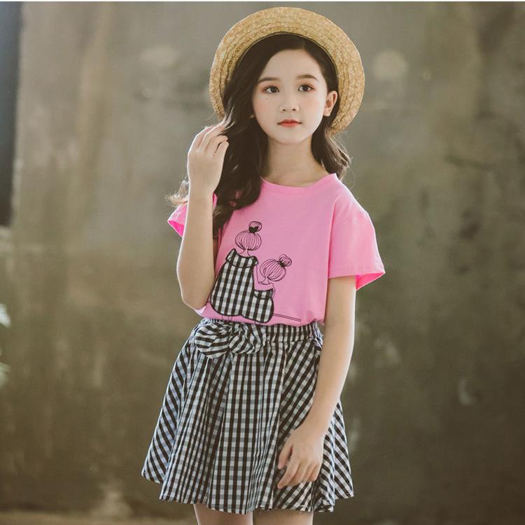 2PCS Children Clothing Set Spring Summer Girls Suits Bow Printing Short Sleeve Tops + Pants Clothing Set