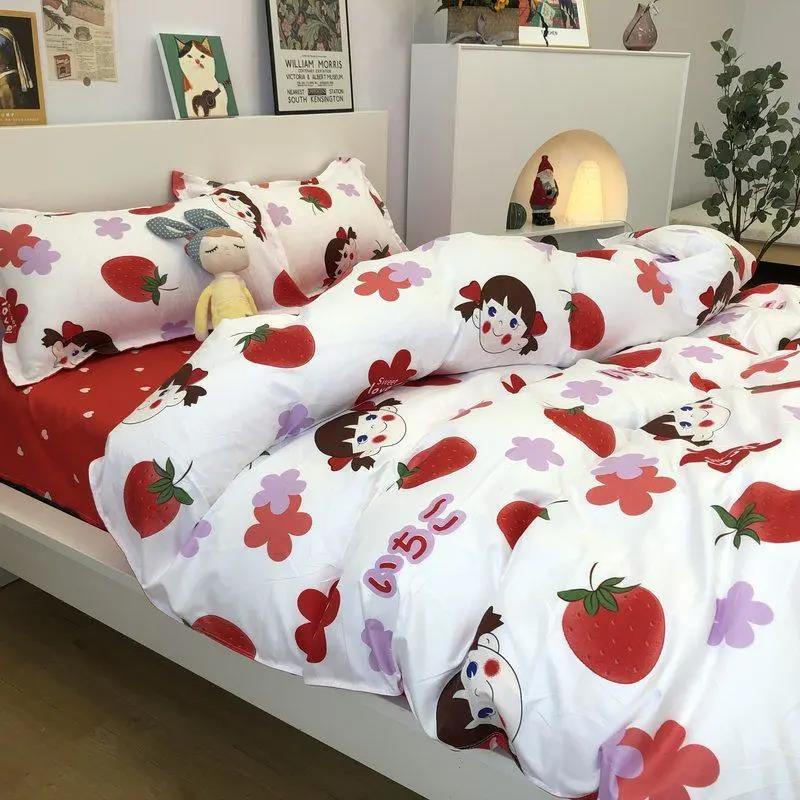 Cute Cartoon Autumn and Winter Four-piece Washable Quilt Cover Ins Wind Cartoon Comfortable Student Three-piece Bedding