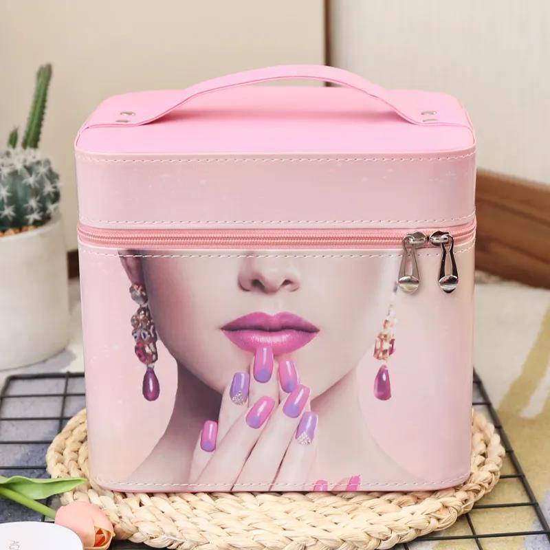 Two-layer Cosmetic Bag Multi-functional Cute Girl Heart Portable Cosmetic Storage Box Large-capacity Cosmetic Box