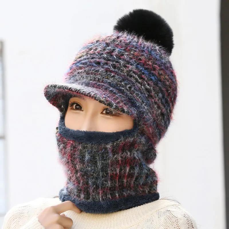 Winter Hats and Scarves 2-piece Woolen Cold-proof Earmuffs Plus Velvet Thick Warm Knitted Hat