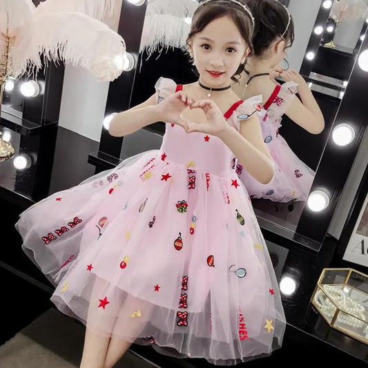 Children Dress Spring Summer Kids Clothing Sling Girls Yarn Skirt Sleeveless Princess Dress Girl 4 13 Years