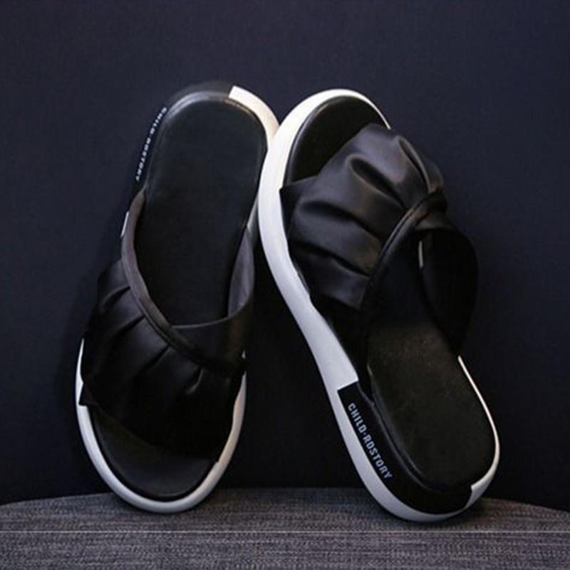 Summer Fashion Korean Version of All-match Flat Sandals Non-slip Soft Bottom Ruffled Outer Wear Simple High-top Slippers