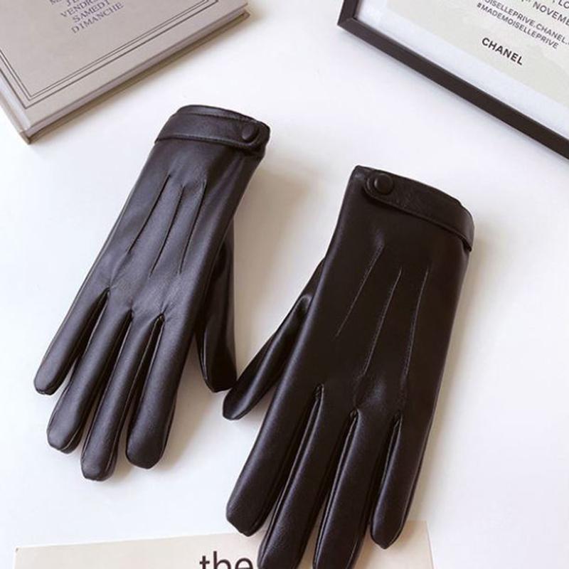 Women's Leather Gloves Winter Plus Velvet Thick Gloves Korean Imitation Sheepskin Pattern Touch Screen Gloves