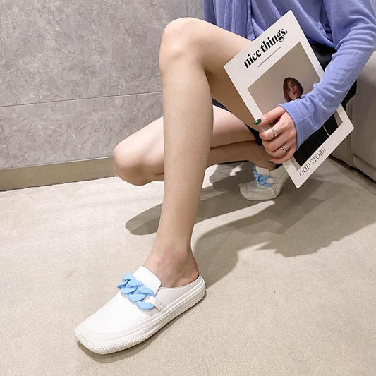 Half Slippers Women Summer Fashion Metal Buckle Thick-soled Casual Mule Shoes for Women's Outer Wear