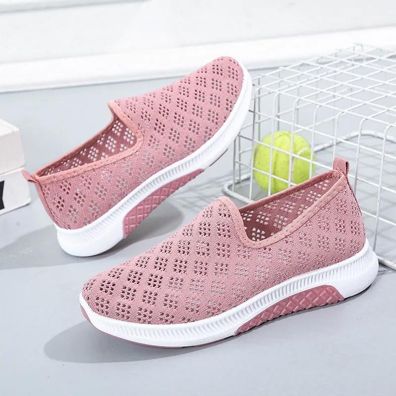 Summer Hollow Out Breathable Slip-on Flat Shoes Women's Fly-woven Mesh Shoes Middle-aged Elderly Non-slip Flat Mesh Shoes