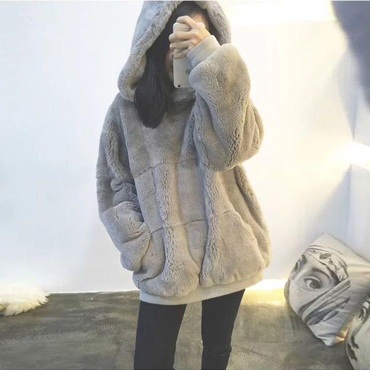 Sweatshirt wild large size long sleeve warm hooded top autumn and winter sweater cotton women's