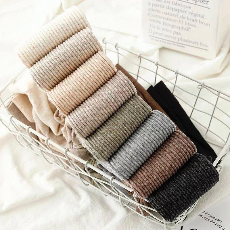 Japanese Vertical Striped Cotton Leggings Women's Spring and Autumn Thin Pantyhose Was Thinning Bottoming Socks Outer Wear