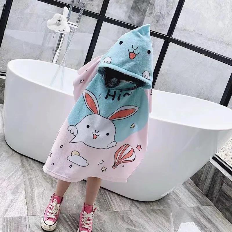 Beach Poncho Child Gym Sports Unicorn Shark Hooded Bathrobe Kids Children Swimming Towel Quick Dry Microfiber Bath Surf Towels